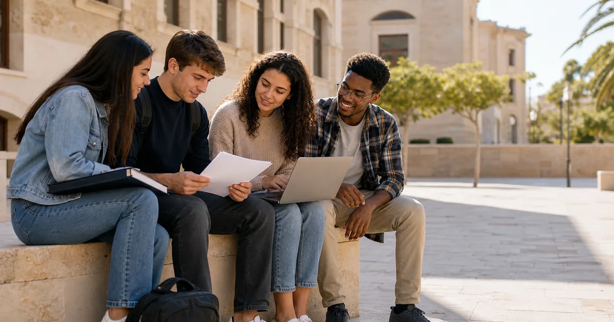 International students reviewing study in Malta university requirements on a Malta campus